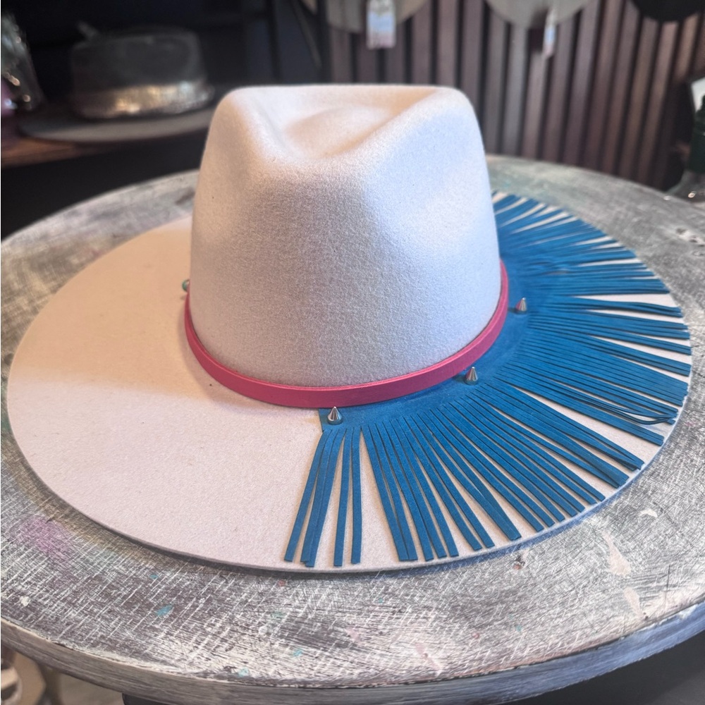 Stylish White and Blue Fringe Hat